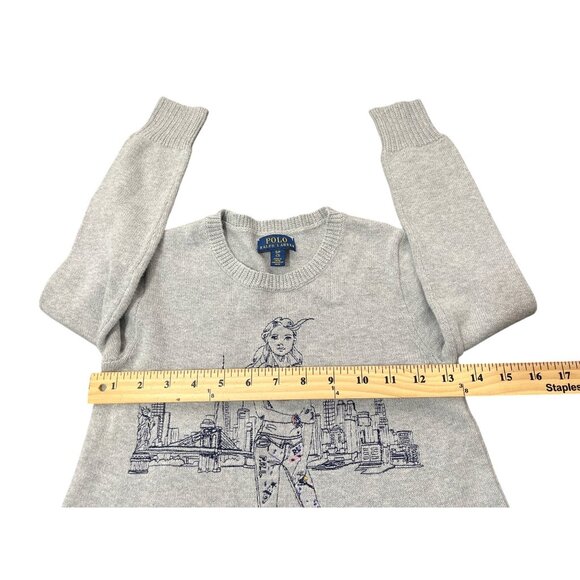 Polo Ralph Lauren Girls Knit Sweater New York City Embroidered Girl Gray Size 7 - Picture 7 of 8